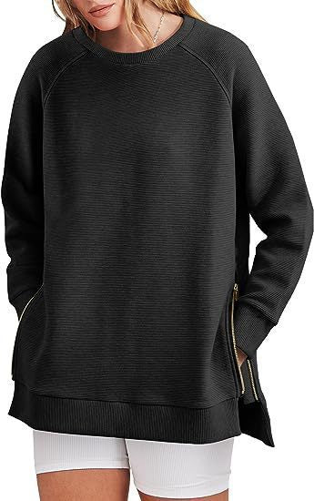 Damen lässiger Sweatshirt mit Seitentaschen und Reißverschluss R&B