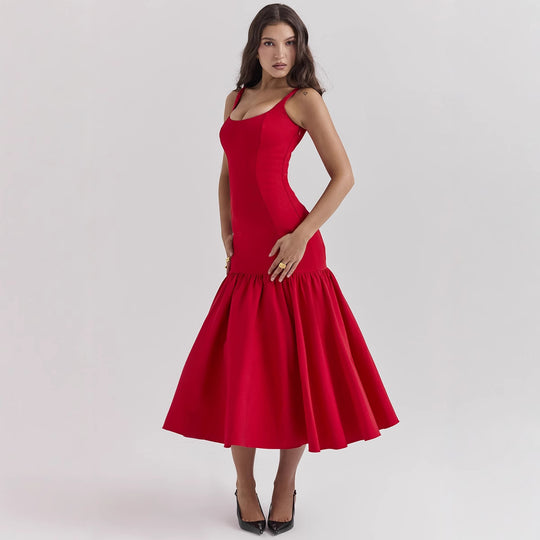 Damen Maxikleid mit schickem Taillenbetonung und voluminösem Rock R&B