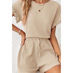 Damen Kurzarm-Overall mit Rüschendetails und Bindegürtel R&B