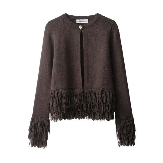 Damen Fransen Strickjacke mit exklusive Verarbeitung R&B