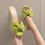 Damen Wedge-Pantoletten mit kreativem Schleifen-Design und verstellbarem Riemen R&B