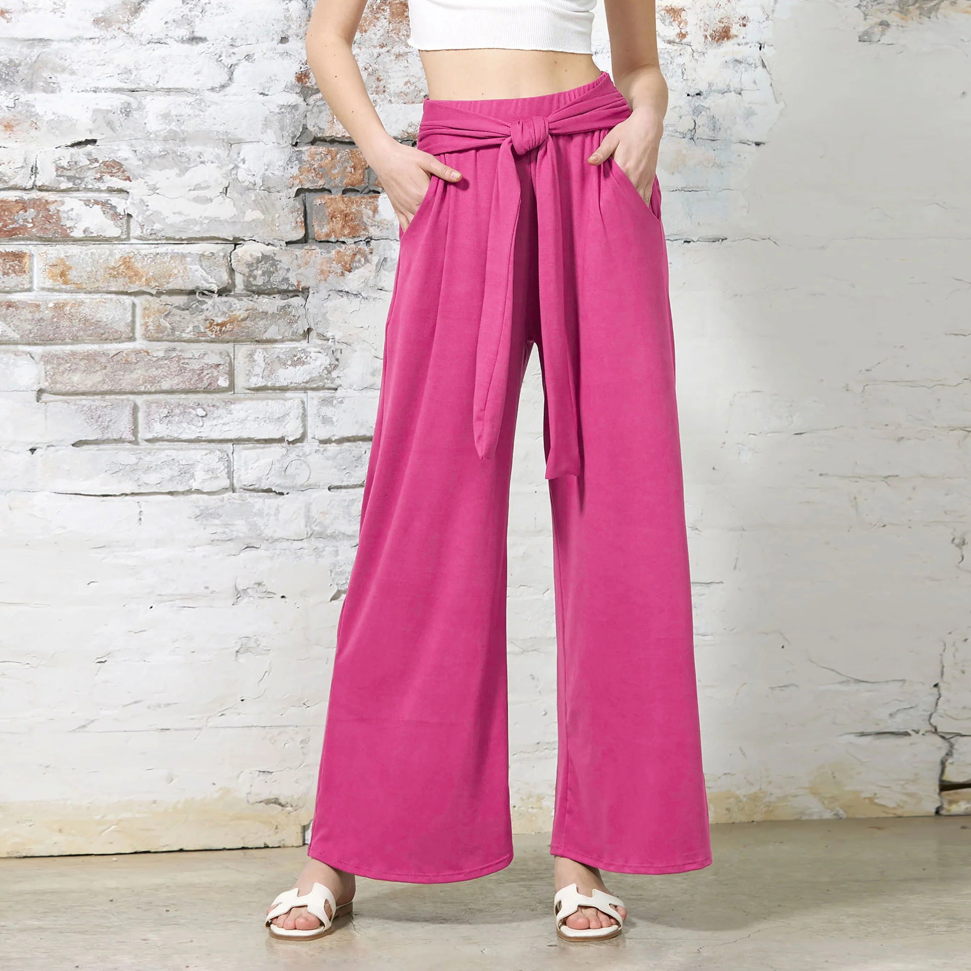 Damen Weit geschnittene Sommerhose mit hochwertigem Bund und eleganter Schleifendetail R&B