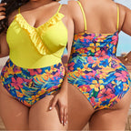 Damen Einteiliger Badeanzug mit floralem Wickeldetail und Rüschen R&B