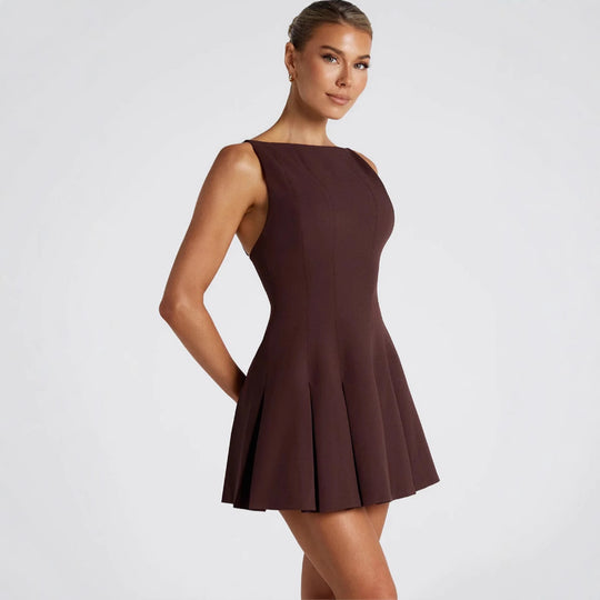 Damen Elegantes A-Linien Kleid mit weit schwingendem Saum und raffinierten Falten R&B
