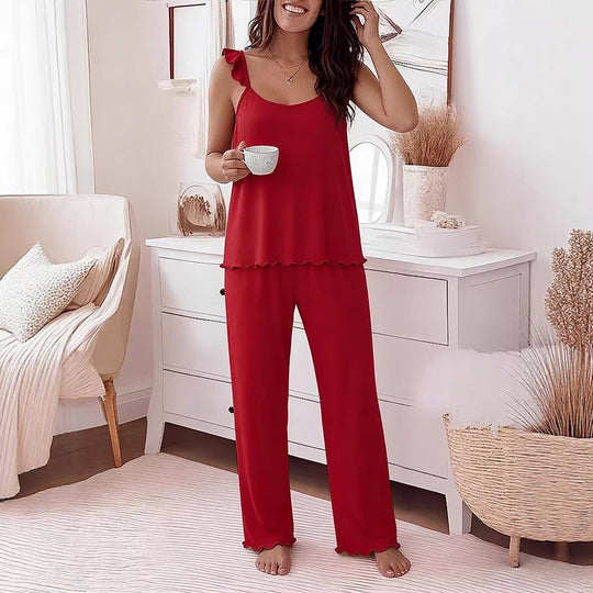 Damen Pyjama-Set mit zarten Rüschendetails und weichem Stoff R&B