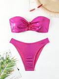 Damen Bandeau-Bikini mit hochglänzendem Schlangenmuster R&B