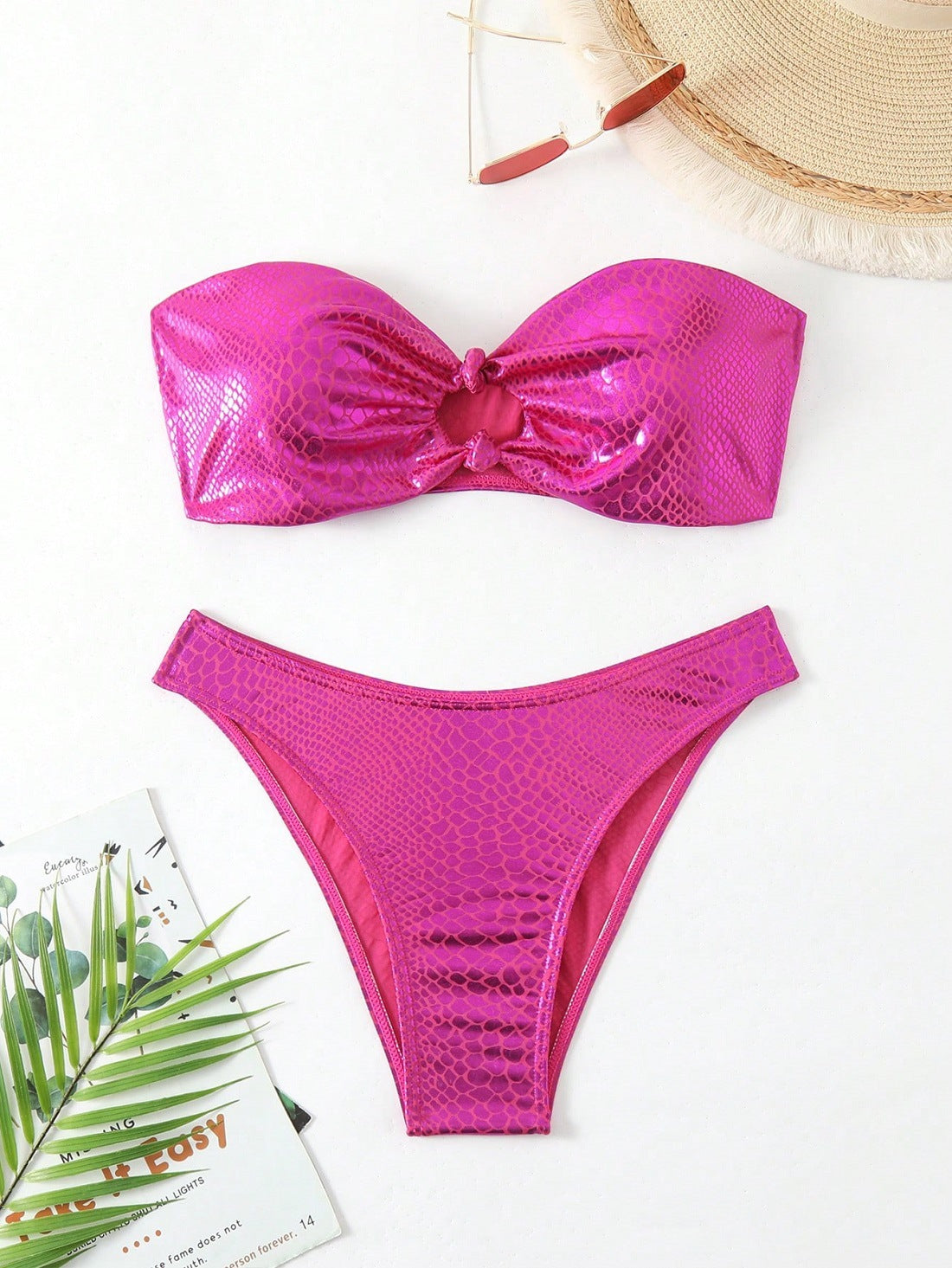 Damen Bandeau-Bikini mit hochglänzendem Schlangenmuster R&B