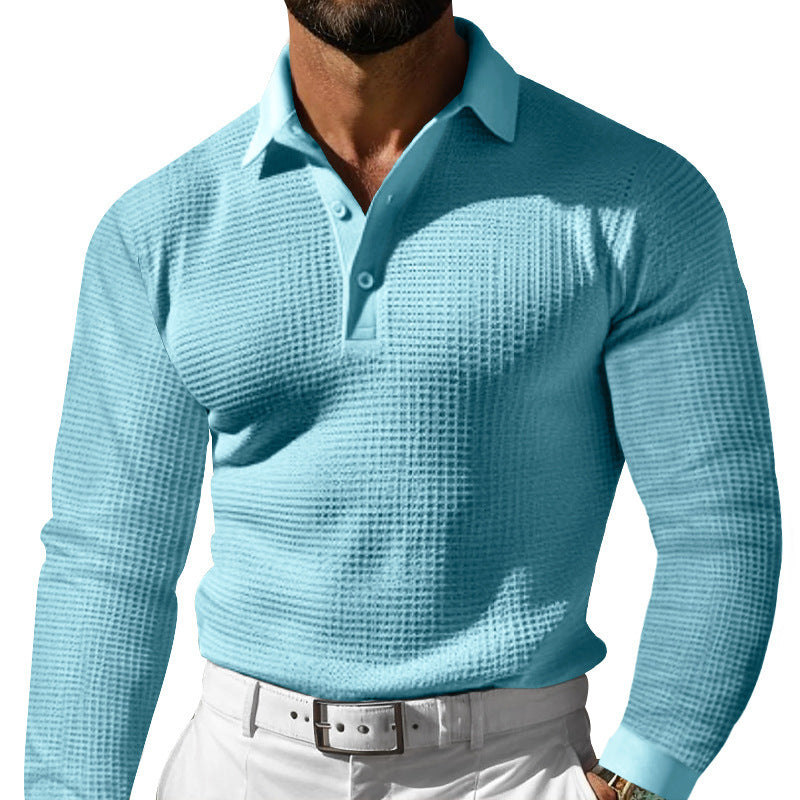 Herren Luxuriöses Langarm-Polohemd mit strukturiertem Design und modernen Details R&B