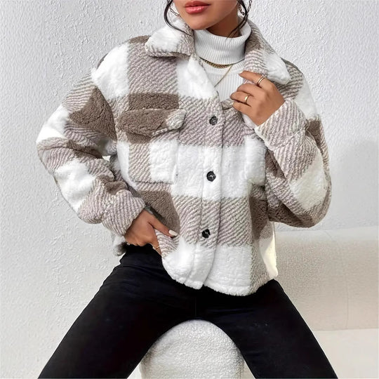 Damen Kuschelige Karojacke R&B