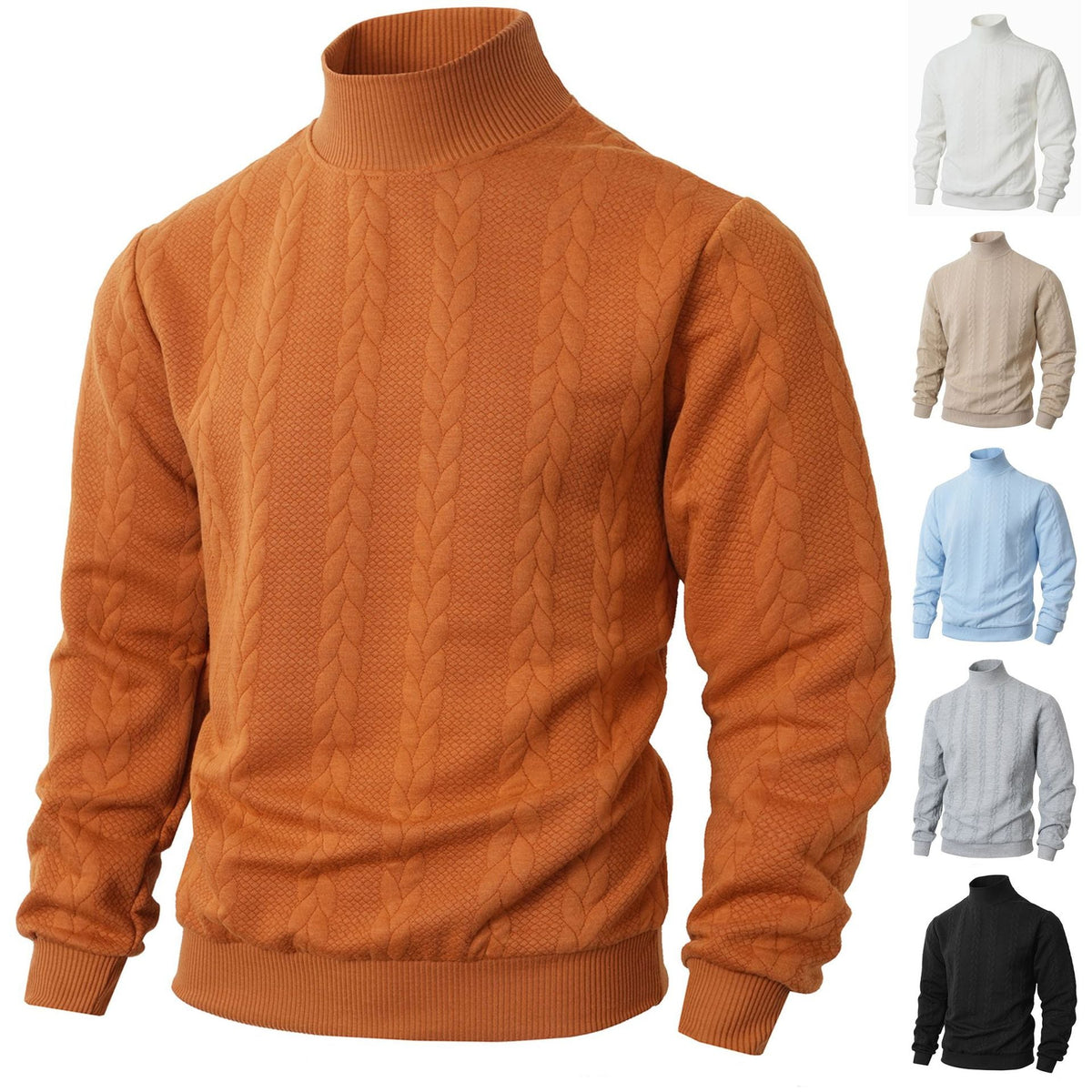 Herren modischer Strickpullover mit hohem Kragen und Zopfmuster R&B