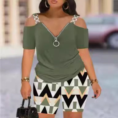Damen Modischer Jumpsuit mit Off-Shoulder-Ausschnitt und Reißverschluss R&B