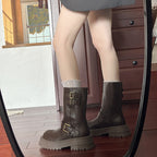 Damen Robuste Schnürstiefel mit dekorativen Schnallen und stabiler Sohle R&B