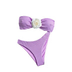 Damen Bandeau-Bikini mit dekorativen Blumendetails und hohem Beinausschnitt R&B