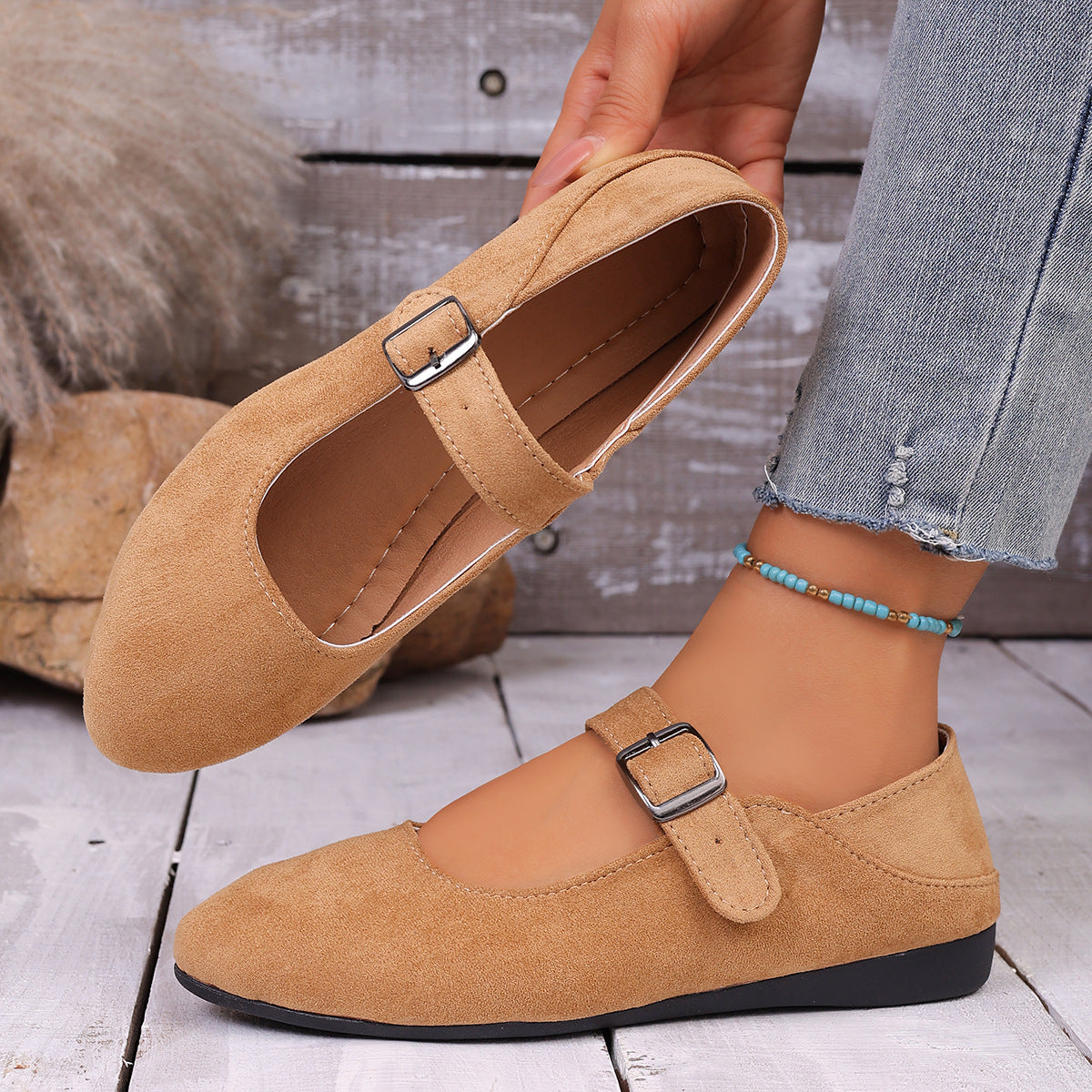 Damen Ballerinas mit praktischem Riemenverschluss und trendigem Leo-Muster R&B