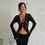 Damen Transparentes Spitzenoberteil mit floralem Design R&B