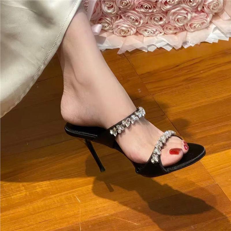 Damen elegante High Heel Sandalen mit glitzerndem Strassbesatz R&B