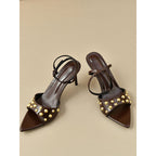 Damen elegante Slingback-Pumps mit goldenen Nieten R&B