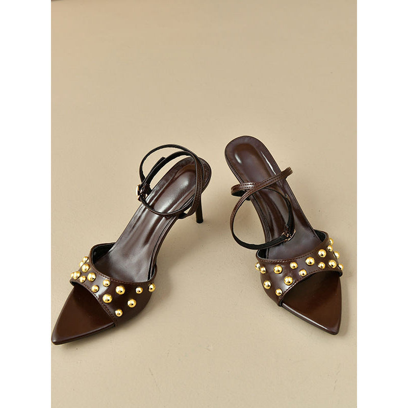 Damen elegante Slingback-Pumps mit goldenen Nieten R&B