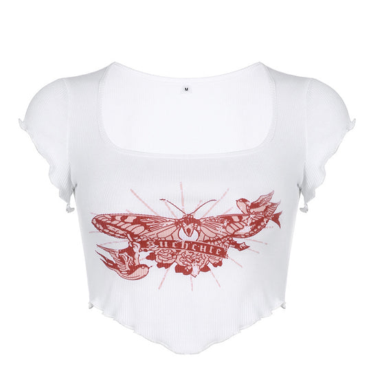 Damen Cropped Top mit kreativem Schmetterlingsdesign R&B