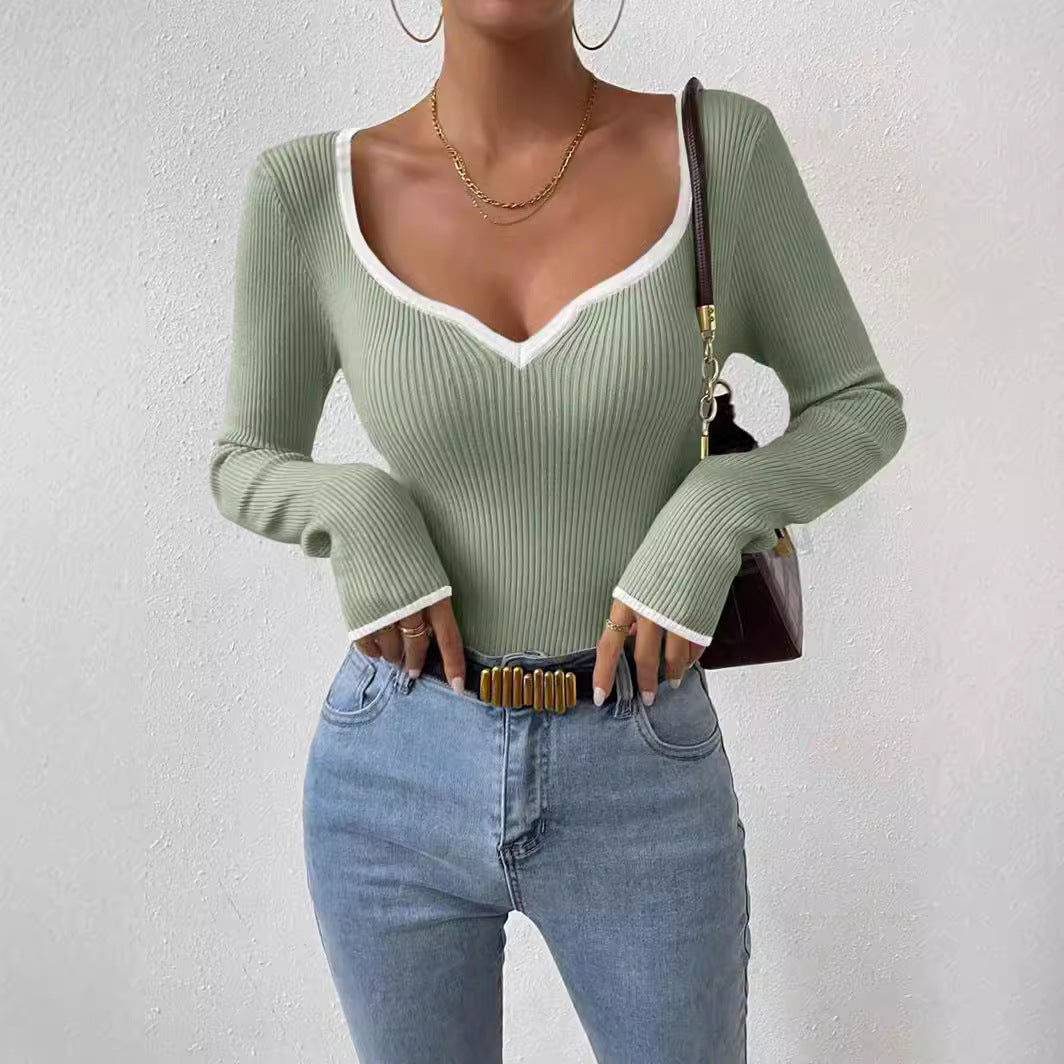 Damen Langarmshirt mit tiefem V-Ausschnitt R&B