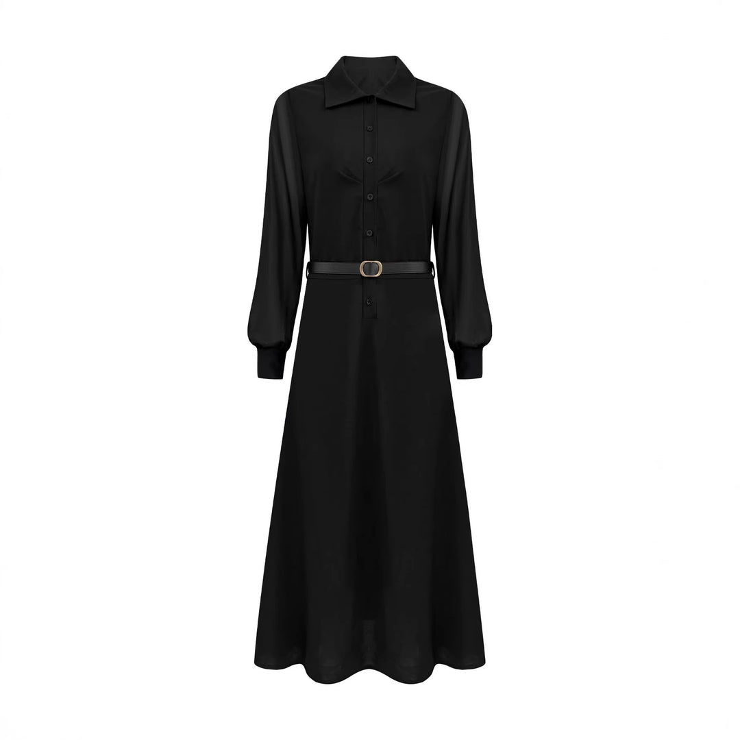Damen Maxikleid mit transparenten Ärmeln und Taillengürtel R&B