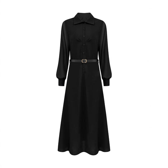 Damen Maxikleid mit transparenten Ärmeln und Taillengürtel R&B