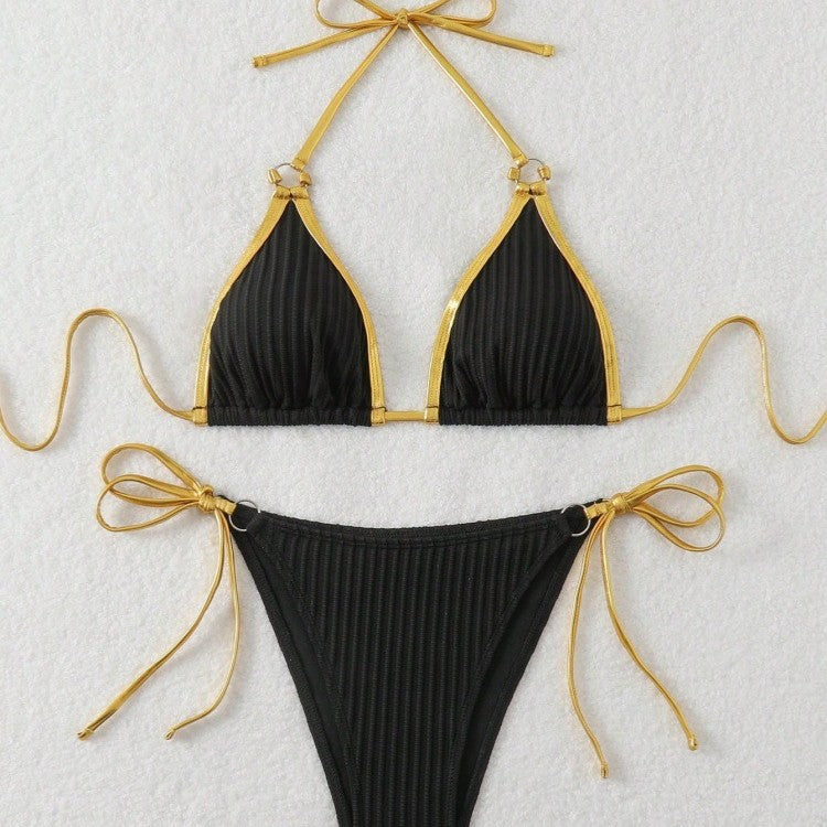 Damen Bikini-Set mit glänzenden Akzenten und verstellbaren Bindebändern R&B