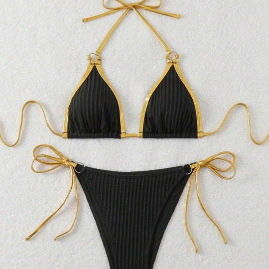 Damen Bikini-Set mit glänzenden Akzenten und verstellbaren Bindebändern R&B