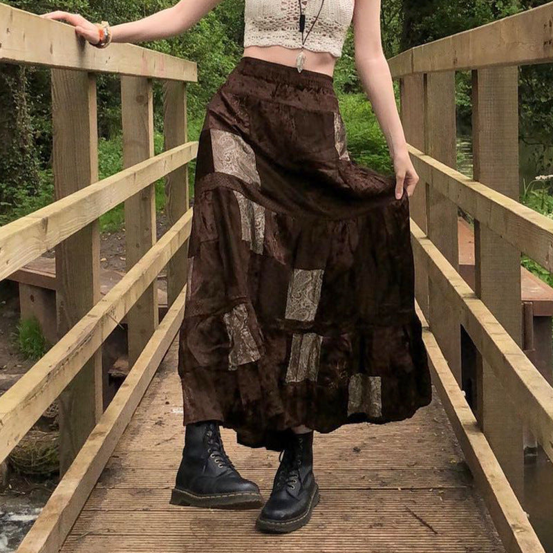 Damen Maxirock mit floralen Patchwork-Mustern und voluminösem Saum R&B