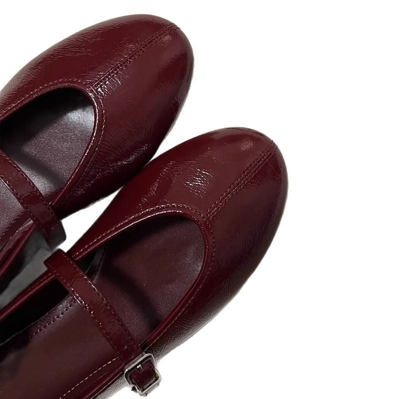 Damen Ballerinas mit verstellbarem Riemen und glänzender Oberfläche R&B