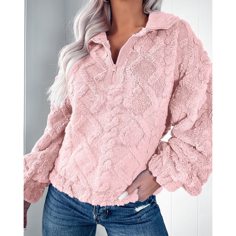 Damen Kuscheliger Fleece-Pullover mit hohem Kragen und Halb-Reißverschluss R&B