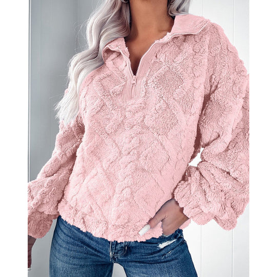 Damen Kuscheliger Fleece-Pullover mit hohem Kragen und Halb-Reißverschluss R&B