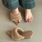 Damen elegante offene Mules mit flauschigem Besatz R&B