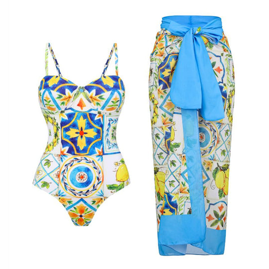 Damen Einseitiger Rüschenschwimmanzug mit floralem Muster R&B