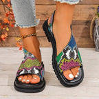 Damen bequeme Riemchen-Sandalen mit buntem Muster R&B
