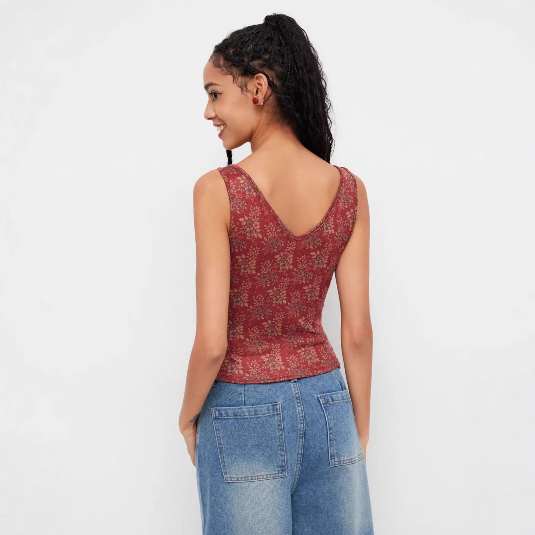 Damen Dekoratives Floral Top mit Raffungen R&B