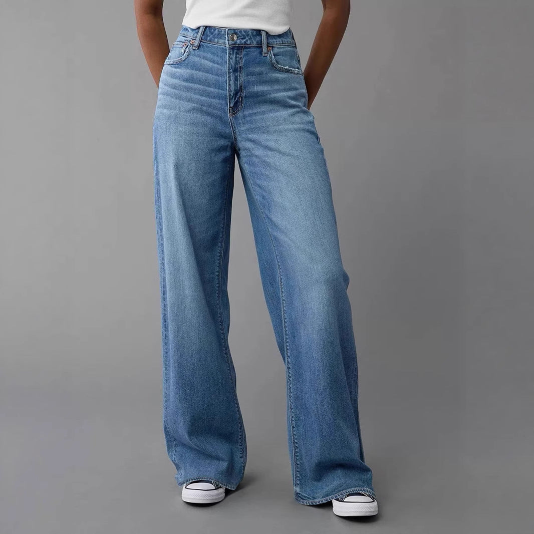 Damen Weit geschnittene Jeanshose mit hohem Bund und lässigem Schnitt R&B