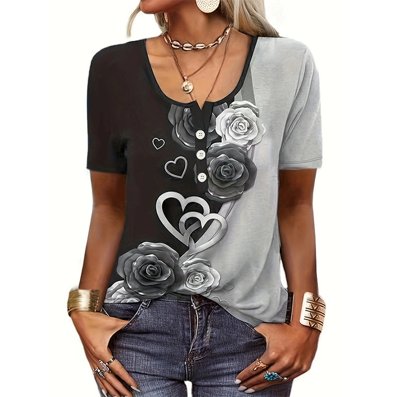 Damen Blusenshirt mit floralem Design und Knopfdetails R&B