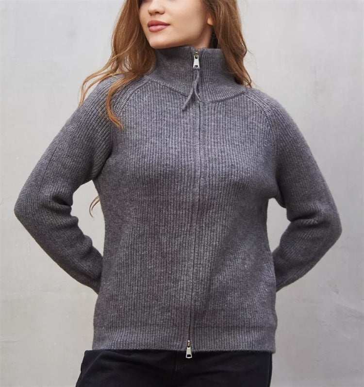 Damen Strickjacke mit hohem Kragen und Reißverschluss R&B
