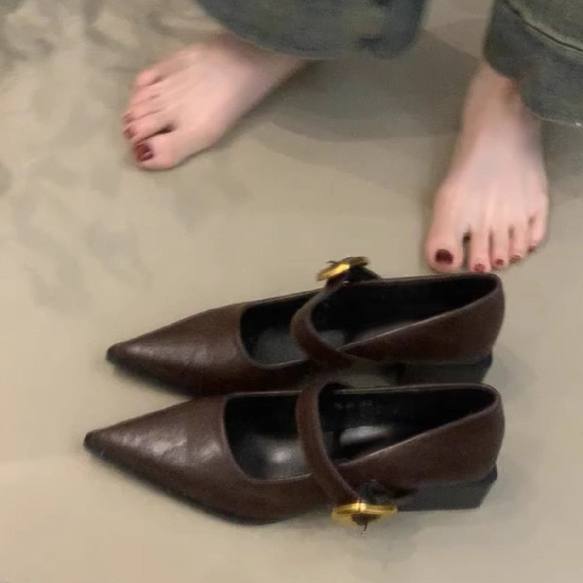Damen elegante Mary Jane Ballerinas mit modischer Schnallenverzierung R&B
