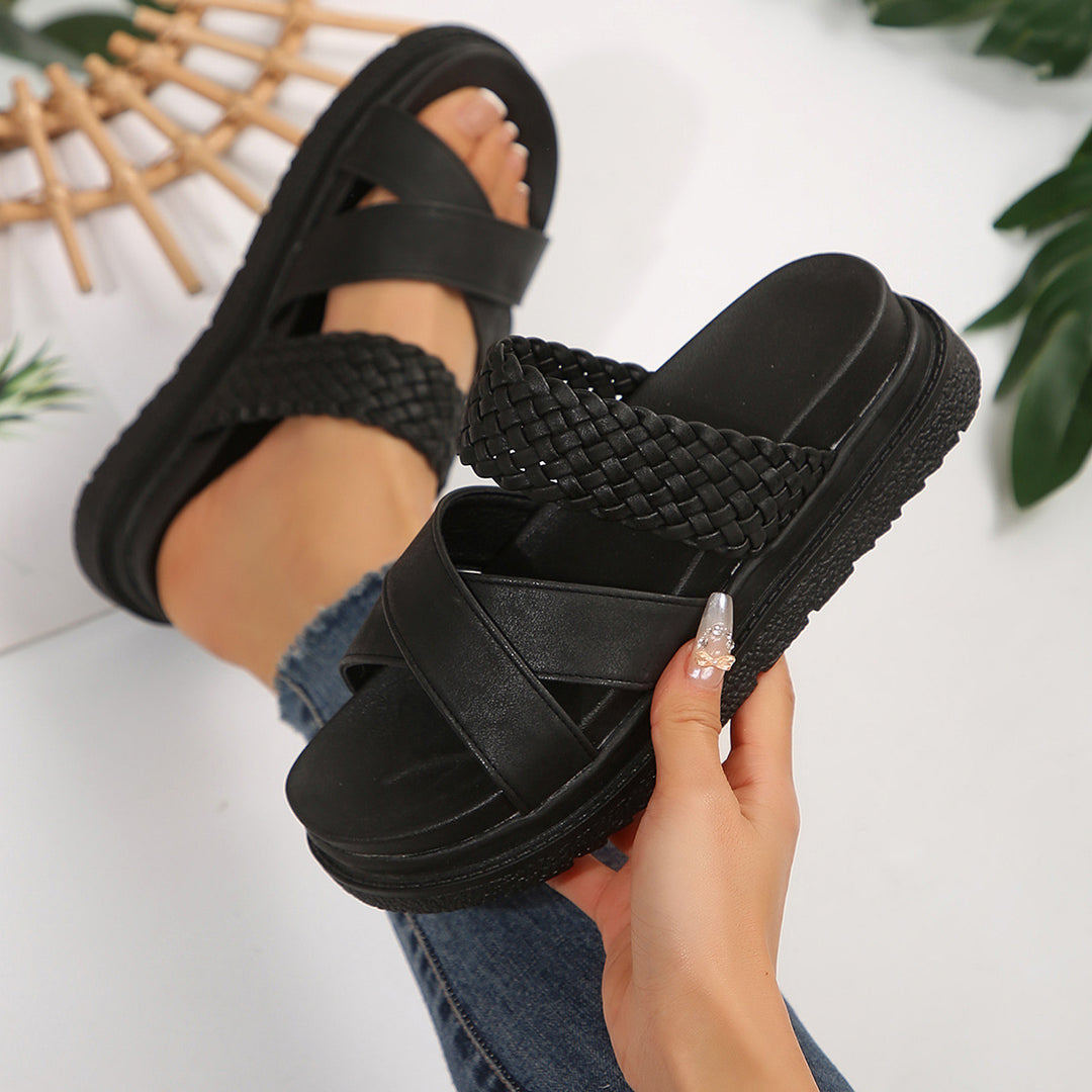 Damen Komfortable Crossover-Sandalen mit geflochtenem Obermaterial und rutschfester Sohle R&B