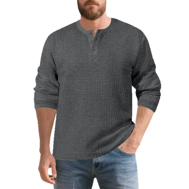 Herren Elegantes Langarmshirt mit Knopfleiste und strukturiertem Stoff R&B