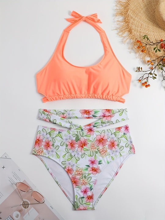 Damen Sportlich elegantes Bikini-Set mit floralem Design R&B