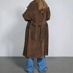 Damen Eleganter Suede-Trenchcoat mit großzügigem Schnitt R&B