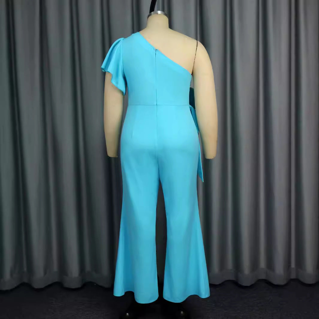 Damen eleganter Jumpsuit mit asymmetrischem Design und floraler Applikation R&B