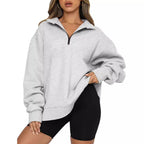 Damen Oversized Sweatshirt mit kurzem Reißverschluss und lässigem Schnitt R&B