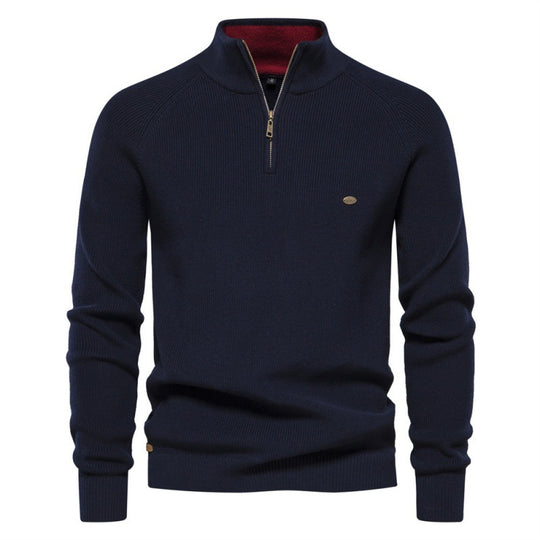 Herren Strickpullover mit halbem Reißverschluss und sportlichen Details R&B