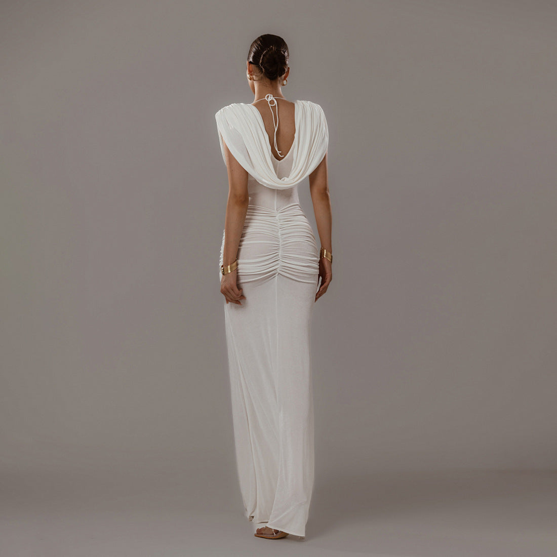 Damen Elegantes Maxikleid mit tiefem V-Ausschnitt und raffinierten Drapierungen