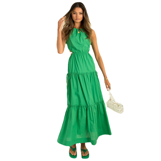 Damen Langarm Maxikleid mit verspielten Seitenausschnitten und fließendem Rock R&B