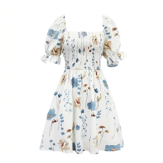 Damen Verspieltes Sommerkleid mit elastischem Taillenbund und schulterfreien Puffärmeln R&B